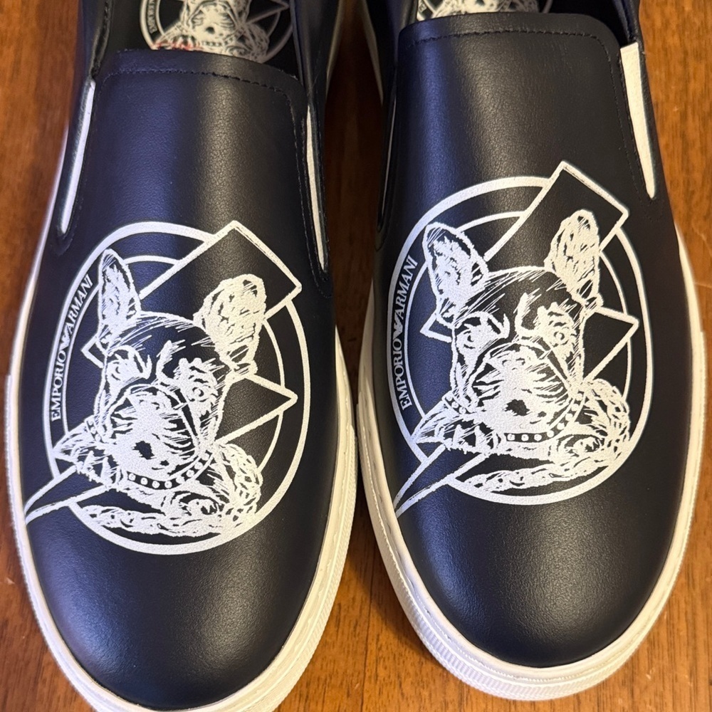 NWT Emporio Armani Black and Red Slip-On “Year of the Dog” Athletic Style Shoes